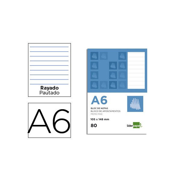 Bloc notas liderpapel horizontal a6 80 hojas 60g/m2 perforado. Bloc notas liderpapel horizontal a6 80 hojas 60g/m2 perforado.