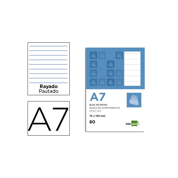 Bloc notas liderpapel horizontal a7 80 hojas 60g/m2 perforado. Bloc notas liderpapel horizontal a7 80 hojas 60g/m2 perforado.