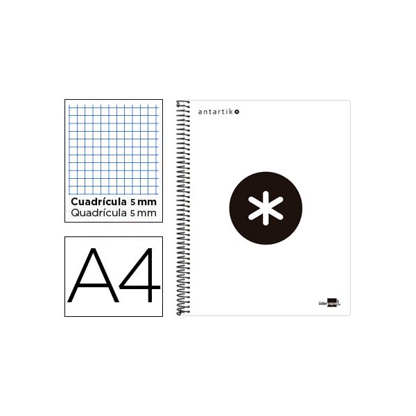 Cuaderno espiral liderpapel a4 micro antartik tapa forrada 120h 100 gr cuadro5mm 5 bandas 4 taladros color blanco. Cuaderno espiral liderpapel a4 micro antartik tapa forrada 120h 100 gr cuadro5mm 5 bandas 4 taladros color blanco.