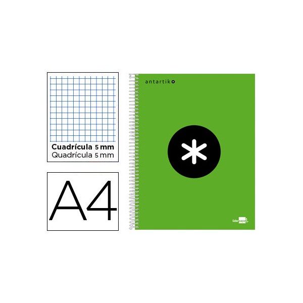 Cuaderno espiral liderpapel a4 micro antartik tapa forrada 120h 100 gr cuadro5mm 5 bandas 4 taladros color verde. Cuaderno espiral liderpapel a4 micro antartik tapa forrada 120h 100 gr cuadro5mm 5 bandas 4 taladros color verde.