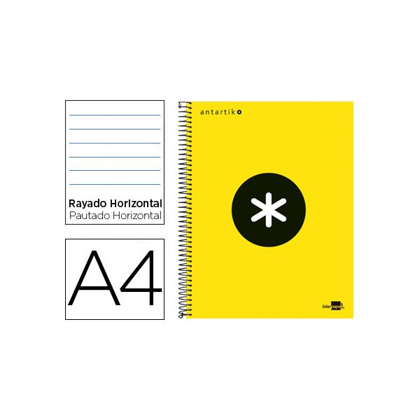 Cuaderno espiral liderpapel a4 micro antartik tapa forrada 120h 100 gr horizontal 5 bandas 4 taladros color amarillo f f. Cuaderno espiral liderpapel a4 micro antartik tapa forrada 120h 100 gr horizontal 5 bandas 4 taladros color amarillo f f.