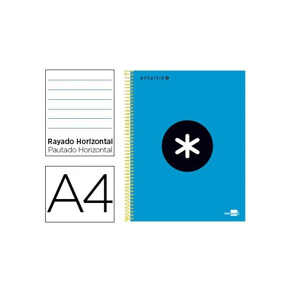 Cuaderno espiral liderpapel a4 micro antartik tapa forrada 120h 100 gr horizontal 5 bandas 4 taladros color azul. Cuaderno espiral liderpapel a4 micro antartik tapa forrada 120h 100 gr horizontal 5 bandas 4 taladros color azul.