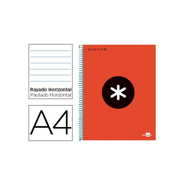 Cuaderno espiral liderpapel a4 micro antartik tapa forrada 120h 100 gr horizontal 5 bandas 4 taladros color rojo. Cuaderno espiral liderpapel a4 micro antartik tapa forrada 120h 100 gr horizontal 5 bandas 4 taladros color rojo.