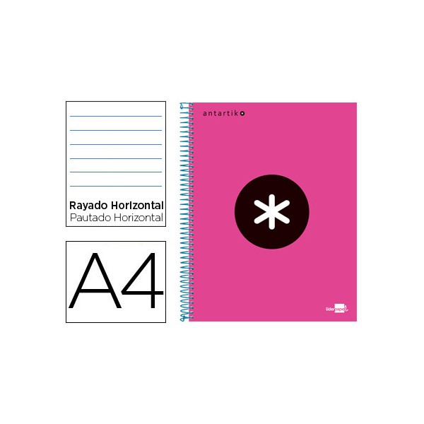 Cuaderno espiral liderpapel a4 micro antartik tapa forrada 120h 100 gr horizontal 5 bandas 4 taladros color rosa. Cuaderno espiral liderpapel a4 micro antartik tapa forrada 120h 100 gr horizontal 5 bandas 4 taladros color rosa.