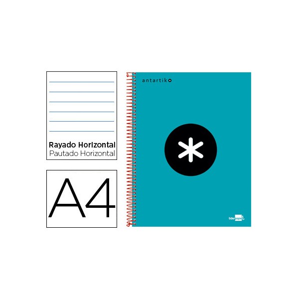 Cuaderno espiral liderpapel a4 micro antartik tapa forrada 120h 100 gr horizontal 5 bandas 4 taladros color turquesa. Cuaderno espiral liderpapel a4 micro antartik tapa forrada 120h 100 gr horizontal 5 bandas 4 taladros color turquesa.