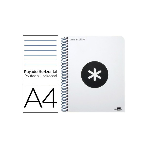 Cuaderno espiral liderpapel a4 micro antartik tapa plastico 120h 100 gr horizontal 5 bandas 4 taladros color blanco. Cuaderno espiral liderpapel a4 micro antartik tapa plastico 120h 100 gr horizontal 5 bandas 4 taladros color blanco.