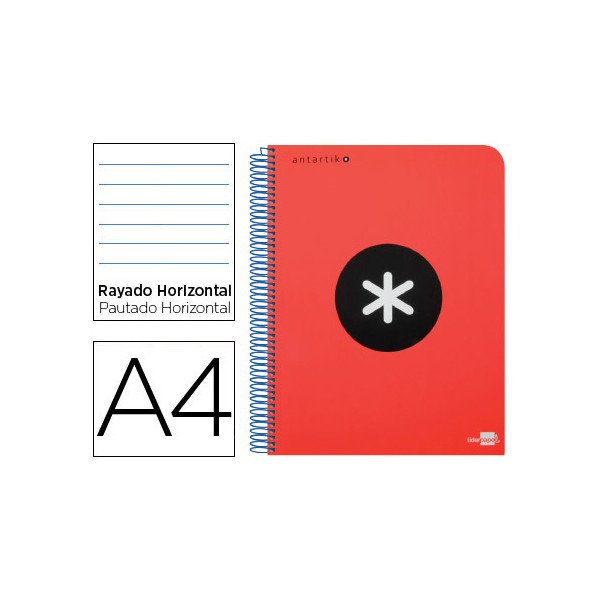 Cuaderno espiral liderpapel a4 micro antartik tapa plastico 120h 100 gr horizontal 5 bandas 4 taladros color rojo. Cuaderno espiral liderpapel a4 micro antartik tapa plastico 120h 100 gr horizontal 5 bandas 4 taladros color rojo.