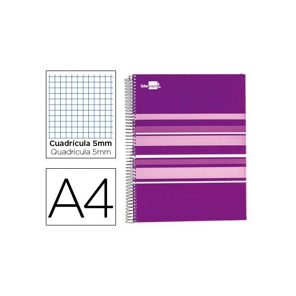 Cuaderno espiral liderpapel a4 micro classic tapa forrada 160h 60 gr cuadro 5mm 5 bandas 4 taladros morado. Cuaderno espiral liderpapel a4 micro classic tapa forrada 160h 60 gr cuadro 5mm 5 bandas 4 taladros morado.