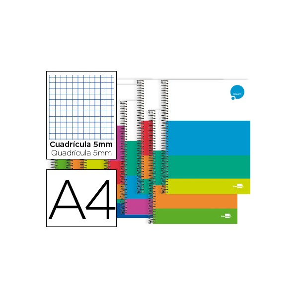 Cuaderno espiral liderpapel a4 micro dream tapa dura 140h 80 gr cuadro 5mm 5 bandas 4 taladros colores surtidos. Cuaderno espiral liderpapel a4 micro dream tapa dura 140h 80 gr cuadro 5mm 5 bandas 4 taladros colores surtidos.