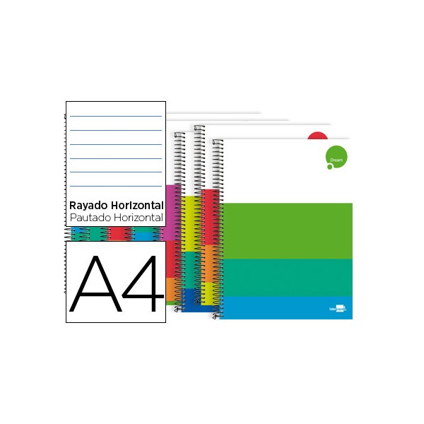 Cuaderno espiral liderpapel a4 micro dream tapa dura 140h 80 gr horizontal 5 bandas 4 taladros colores surtidos. Cuaderno espiral liderpapel a4 micro dream tapa dura 140h 80 gr horizontal 5 bandas 4 taladros colores surtidos.