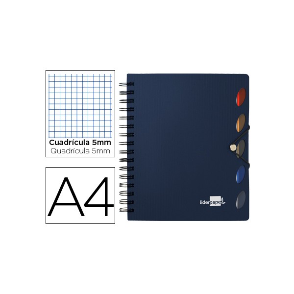 Cuaderno espiral liderpapel a4 micro executive tapa plastico 100h 80 gr cuadro 5mm 5 separadores con gomilla azul. Cuaderno espiral liderpapel a4 micro executive tapa plastico 100h 80 gr cuadro 5mm 5 separadores con gomilla azul.