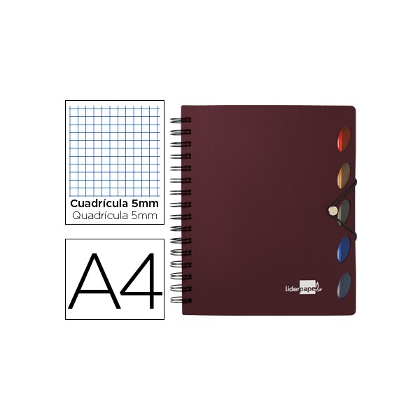 Cuaderno espiral liderpapel a4 micro executive tapa plastico 100h 80 gr cuadro 5mm 5 separadores con gomilla burdeos. Cuaderno espiral liderpapel a4 micro executive tapa plastico 100h 80 gr cuadro 5mm 5 separadores con gomilla burdeos.