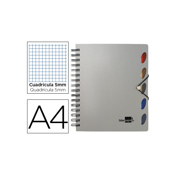 Cuaderno espiral liderpapel a4 micro executive tapa plastico 100h 80 gr cuadro 5mm 5 separadores con gomilla plata. Cuaderno espiral liderpapel a4 micro executive tapa plastico 100h 80 gr cuadro 5mm 5 separadores con gomilla plata.