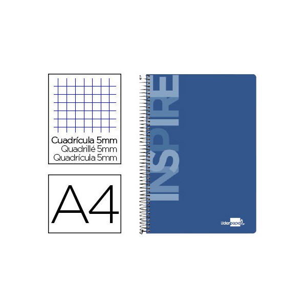 Cuaderno espiral liderpapel a4 micro inspire tapa dura 160h 60 gr cuadro 5mm 5 bandas 4 taladros color azul. Cuaderno espiral liderpapel a4 micro inspire tapa dura 160h 60 gr cuadro 5mm 5 bandas 4 taladros color azul.