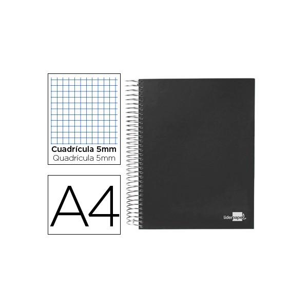 Cuaderno espiral liderpapel a4 micro papercoat tapa forrada 140h 80 gr cuadro5mm 5 bandas 4 taladros negro. Cuaderno espiral liderpapel a4 micro papercoat tapa forrada 140h 80 gr cuadro5mm 5 bandas 4 taladros negro.