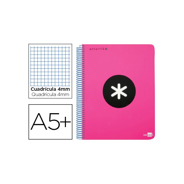 Cuaderno espiral liderpapel a5 antartik tapa dura 80h 100 g cuadro 5mm con margen color rosa fluor. Cuaderno espiral liderpapel a5 antartik tapa dura 80h 100 g cuadro 5mm con margen color rosa fluor.