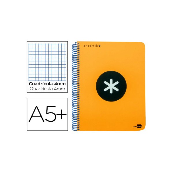 Cuaderno espiral liderpapel a5 antartik tapa dura 80h 100 gr cuadro 5mm con margen color naranja. Cuaderno espiral liderpapel a5 antartik tapa dura 80h 100 gr cuadro 5mm con margen color naranja.