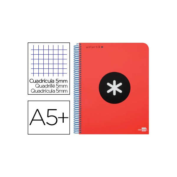 Cuaderno espiral liderpapel a5 antartik tapa dura 80h 100 gr cuadro 5mm con margen color rojo. Cuaderno espiral liderpapel a5 antartik tapa dura 80h 100 gr cuadro 5mm con margen color rojo.