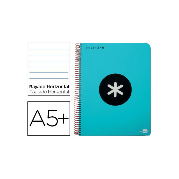 Cuaderno espiral liderpapel a5 antartik tapa dura 80h 100 gr horizontal con margen color turquesa. Cuaderno espiral liderpapel a5 antartik tapa dura 80h 100 gr horizontal con margen color turquesa.