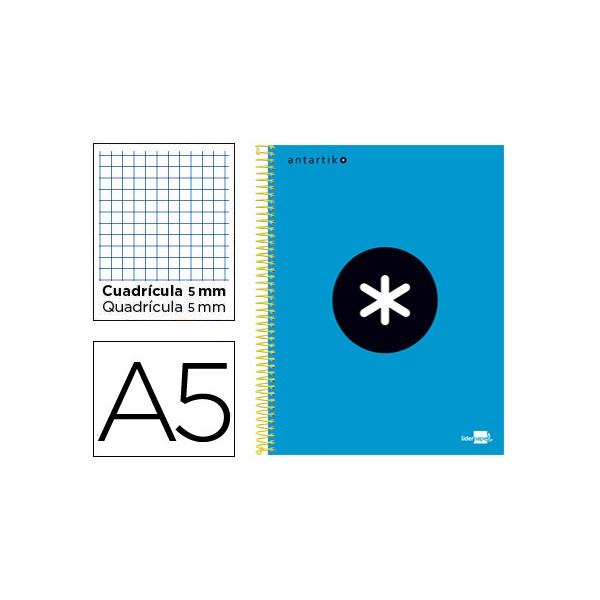 Cuaderno espiral liderpapel a5 micro antartik tapa forrada 120h 100 gr cuadro5mm 5 bandas 6 taladros color azul. Cuaderno espiral liderpapel a5 micro antartik tapa forrada 120h 100 gr cuadro5mm 5 bandas 6 taladros color azul.