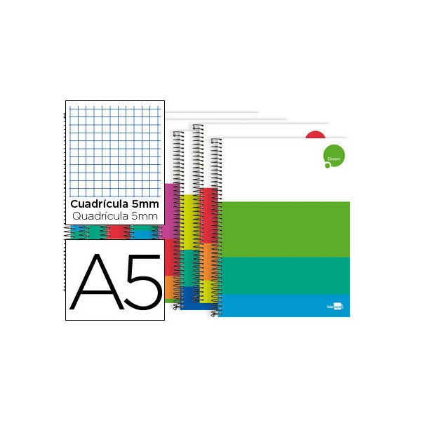 Cuaderno espiral liderpapel a5 micro dream tapa dura 140h 80 gr cuadro 5mm 5 bandas 6 taladros colores surtidos. Cuaderno espiral liderpapel a5 micro dream tapa dura 140h 80 gr cuadro 5mm 5 bandas 6 taladros colores surtidos.