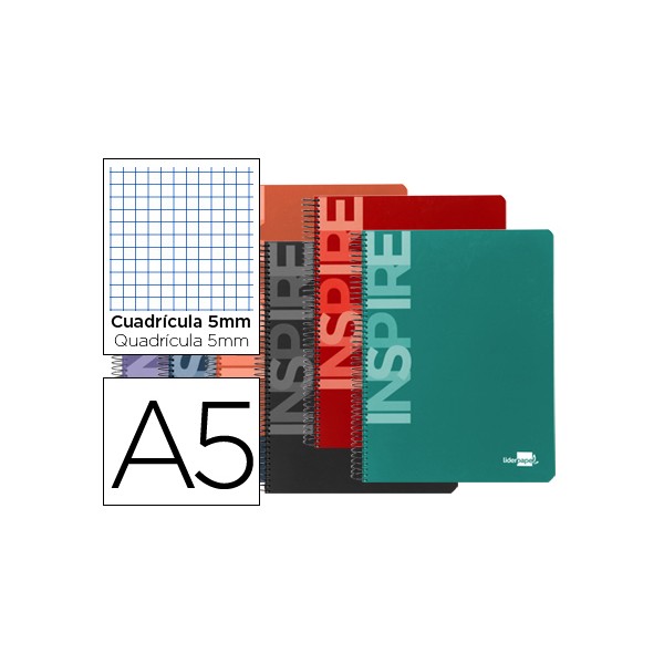 Cuaderno espiral liderpapel a5 micro inspire tapa dura 160h 60 gr cuadro 5mm 5 bandas 6 taladros colores surtidos. Cuaderno espiral liderpapel a5 micro inspire tapa dura 160h 60 gr cuadro 5mm 5 bandas 6 taladros colores surtidos.