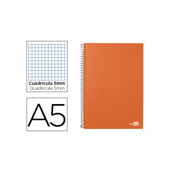 Cuaderno espiral liderpapel a5 micro papercoat tapa forrada 140h 80 gr cuadro 5mm 5 ban das 6 taladros naranja. Cuaderno espiral liderpapel a5 micro papercoat tapa forrada 140h 80 gr cuadro 5mm 5 ban das 6 taladros naranja.