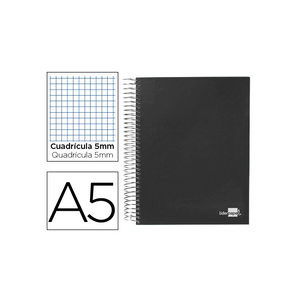 Cuaderno espiral liderpapel a5 micro papercoat tapa forrada 140h 80 gr cuadro5mm 5 bandas 6 taladros negro. Cuaderno espiral liderpapel a5 micro papercoat tapa forrada 140h 80 gr cuadro5mm 5 bandas 6 taladros negro.
