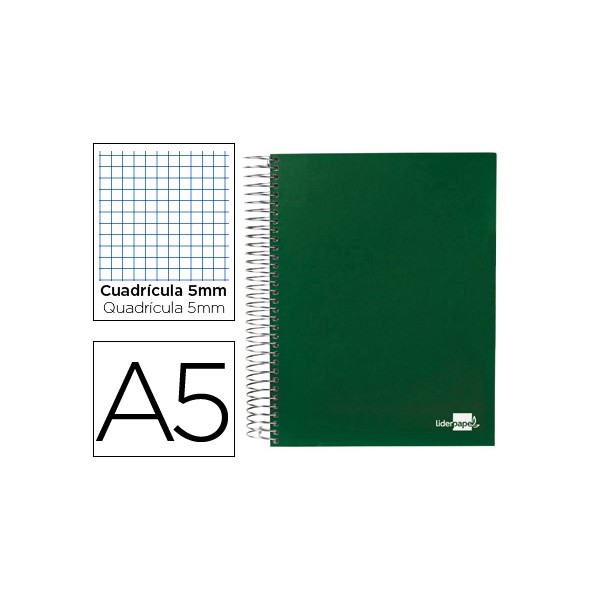 Cuaderno espiral liderpapel a5 micro papercoat tapa forrada 140h 80 gr cuadro5mm 5 bandas 6 taladros verde. Cuaderno espiral liderpapel a5 micro papercoat tapa forrada 140h 80 gr cuadro5mm 5 bandas 6 taladros verde.