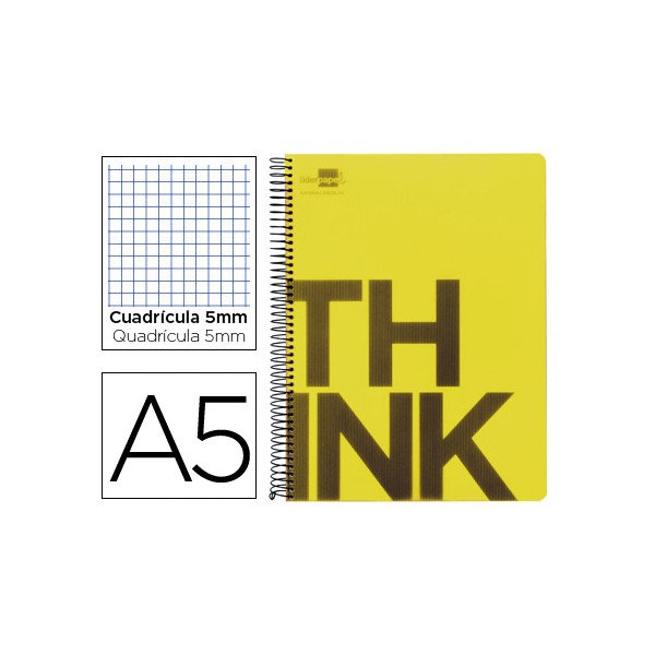 Cuaderno espiral liderpapel a5 micro think tapa plastico 140h 80 gr cuadro 5mm 5 bandas 6 taladros amarillo. Cuaderno espiral liderpapel a5 micro think tapa plastico 140h 80 gr cuadro 5mm 5 bandas 6 taladros amarillo.