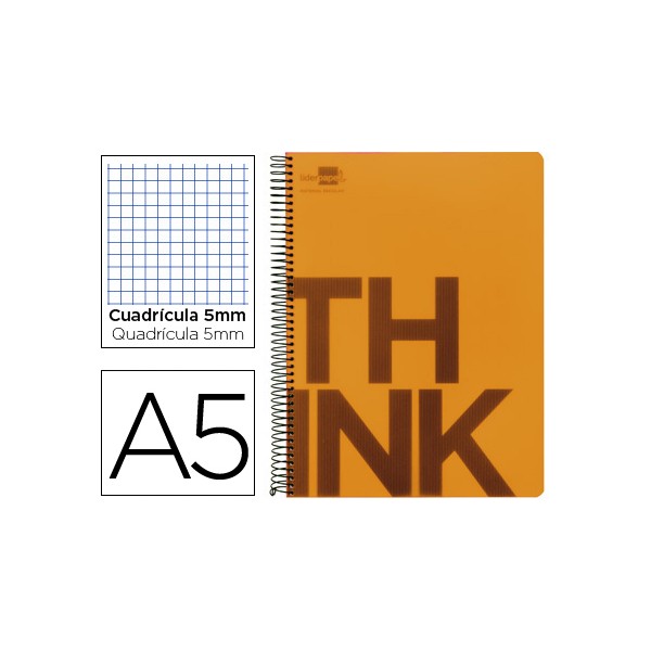Cuaderno espiral liderpapel a5 micro think tapa plastico 140h 80 gr cuadro 5mm 5 bandas 6 taladros naranja. Cuaderno espiral liderpapel a5 micro think tapa plastico 140h 80 gr cuadro 5mm 5 bandas 6 taladros naranja.