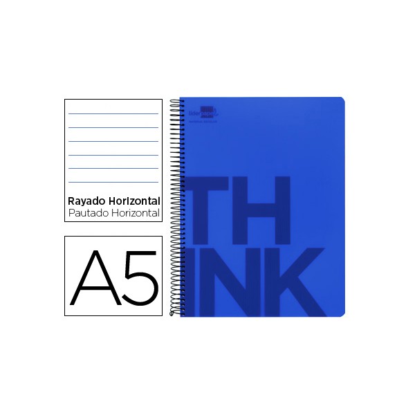 Cuaderno espiral liderpapel a5 micro think tapa plastico 140h 80 gr horizontal 5 bandas 6 taladros azul. Cuaderno espiral liderpapel a5 micro think tapa plastico 140h 80 gr horizontal 5 bandas 6 taladros azul.