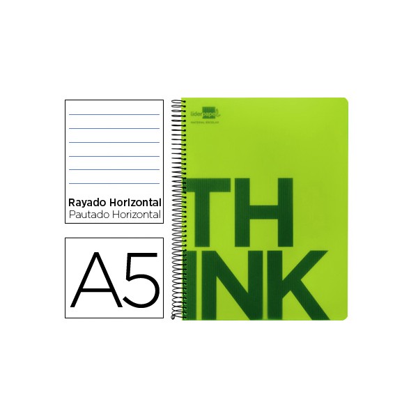 Cuaderno espiral liderpapel a5 micro think tapa plastico 140h 80 gr horizontal 5 bandas 6 taladros verde. Cuaderno espiral liderpapel a5 micro think tapa plastico 140h 80 gr horizontal 5 bandas 6 taladros verde.