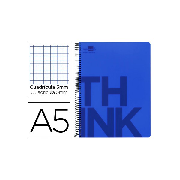 Cuaderno espiral liderpapel a5 micro think tapa plastico 160h 80 gr cuadro 5mm 5 bandas 6 taladros azul. Cuaderno espiral liderpapel a5 micro think tapa plastico 160h 80 gr cuadro 5mm 5 bandas 6 taladros azul.