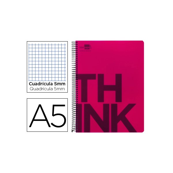 Cuaderno espiral liderpapel a5 micro think tapa plastico 160h 80 gr cuadro 5mm 5 bandas 6 taladros rosa. Cuaderno espiral liderpapel a5 micro think tapa plastico 160h 80 gr cuadro 5mm 5 bandas 6 taladros rosa.