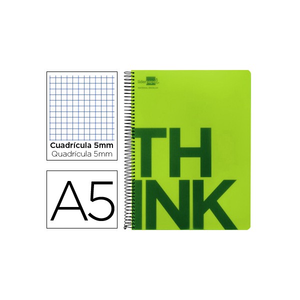 Cuaderno espiral liderpapel a5 micro think tapa plastico 160h 80 gr cuadro 5mm 5 bandas 6 taladros verde. Cuaderno espiral liderpapel a5 micro think tapa plastico 160h 80 gr cuadro 5mm 5 bandas 6 taladros verde.