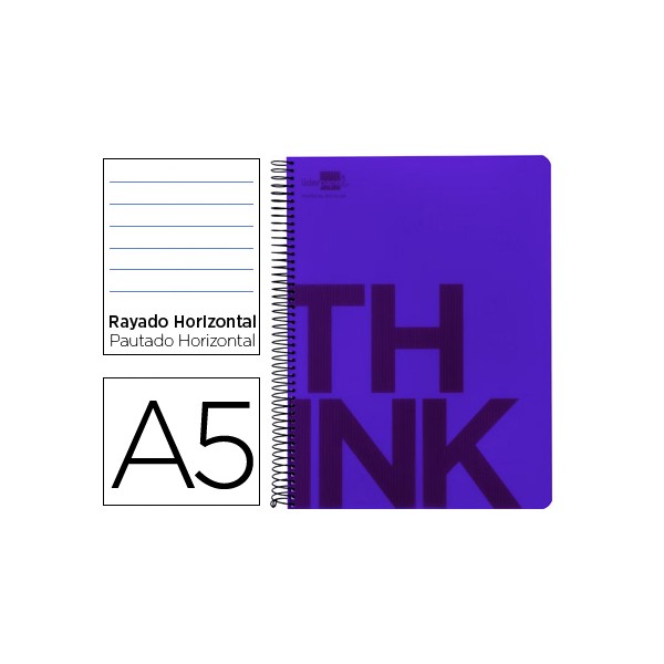 Cuaderno espiral liderpapel a5 micro think tapa plastico 160h 80 gr horizontal 5 bandas 6 taladros violeta. Cuaderno espiral liderpapel a5 micro think tapa plastico 160h 80 gr horizontal 5 bandas 6 taladros violeta.