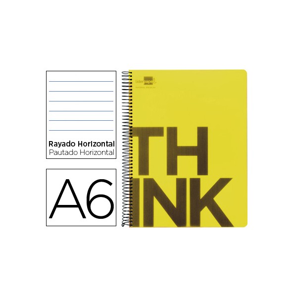 Cuaderno espiral liderpapel a6 micro think tapa plastico 140h 70g horizontal 4 bandas amarillo. Cuaderno espiral liderpapel a6 micro think tapa plastico 140h 70g horizontal 4 bandas amarillo.
