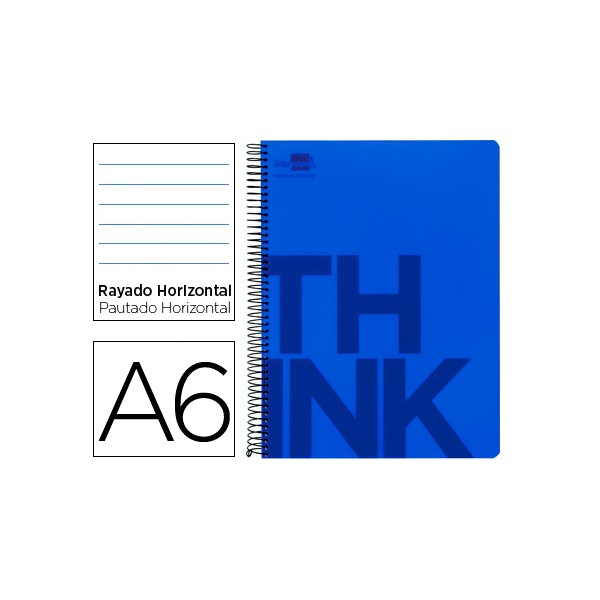 Cuaderno espiral liderpapel a6 micro think tapa plastico 140h 70g horizontal 4 bandas azul. Cuaderno espiral liderpapel a6 micro think tapa plastico 140h 70g horizontal 4 bandas azul.