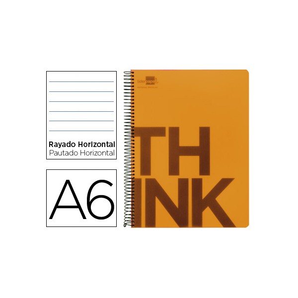 Cuaderno espiral liderpapel a6 micro think tapa plastico 140h 70g horizontal 4 bandas naranja. Cuaderno espiral liderpapel a6 micro think tapa plastico 140h 70g horizontal 4 bandas naranja.