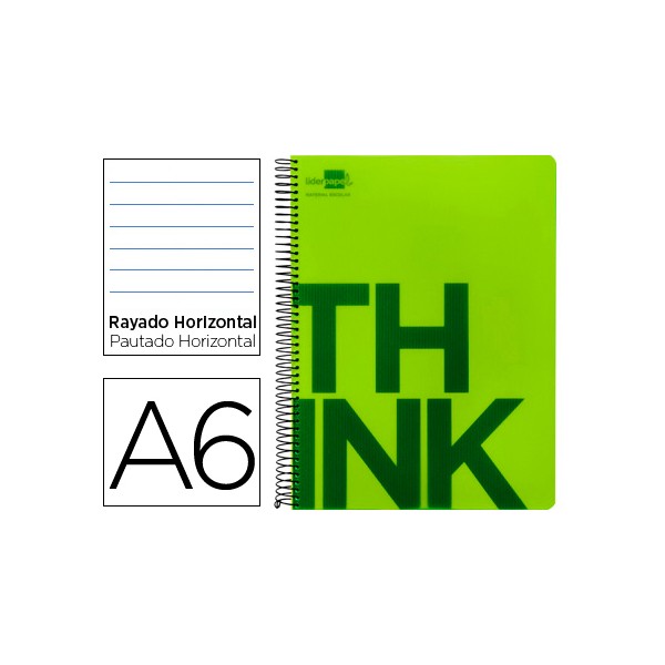 Cuaderno espiral liderpapel a6 micro think tapa plastico 140h 70g horizontal 4 bandas verde. Cuaderno espiral liderpapel a6 micro think tapa plastico 140h 70g horizontal 4 bandas verde.