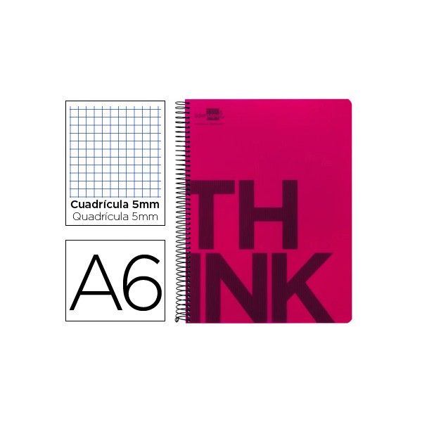 Cuaderno espiral liderpapel a6 micro think tapa plastico 140h 80 gr cuadro 5mm 4 bandas rosa. Cuaderno espiral liderpapel a6 micro think tapa plastico 140h 80 gr cuadro 5mm 4 bandas rosa.