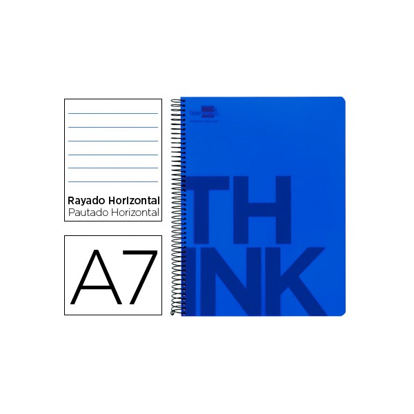 Cuaderno espiral liderpapel a7 micro think tapa plastico 100h 70g horizontal 4 bandas azul. Cuaderno espiral liderpapel a7 micro think tapa plastico 100h 70g horizontal 4 bandas azul.