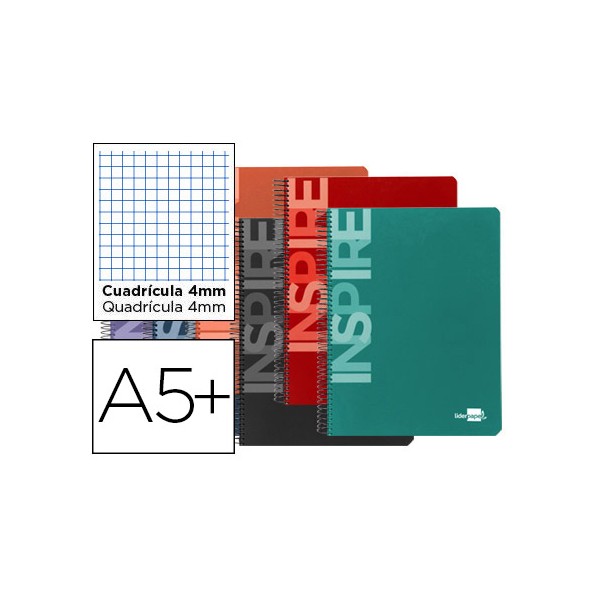 Cuaderno espiral liderpapel cuarto inspire tapa dura 80h 60 gr cuadro 4mm conmargen colores surtidos. Cuaderno espiral liderpapel cuarto inspire tapa dura 80h 60 gr cuadro 4mm conmargen colores surtidos.