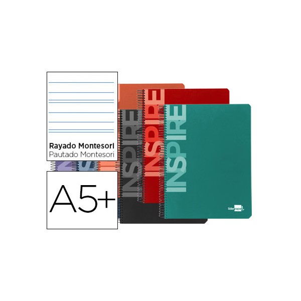 Cuaderno espiral liderpapel cuarto inspire tapa dura 80h 60 gr rayado montessori 5mm con margen colores surtidos. Cuaderno espiral liderpapel cuarto inspire tapa dura 80h 60 gr rayado montessori 5mm con margen colores surtidos.