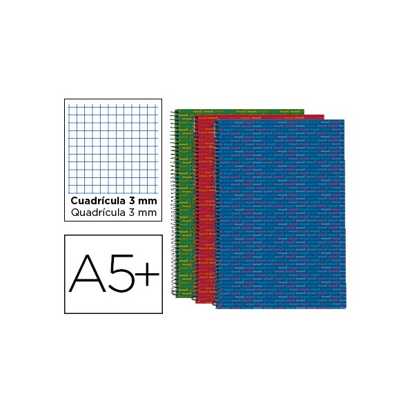 Cuaderno espiral liderpapel cuarto multilider tapa forrada 80h 80 gr cuadro 3mm con margen colores surtidos. Cuaderno espiral liderpapel cuarto multilider tapa forrada 80h 80 gr cuadro 3mm con margen colores surtidos.