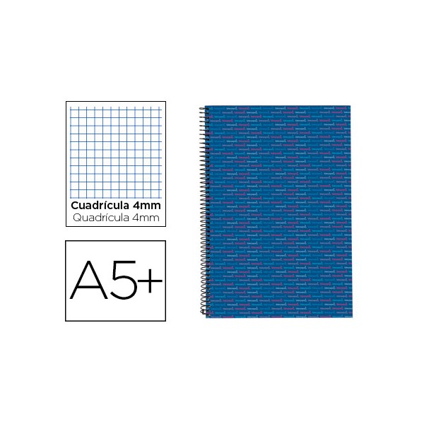 Cuaderno espiral liderpapel cuarto multilider tapa forrada 80h 80 gr cuadro 4mm con margen azul. Cuaderno espiral liderpapel cuarto multilider tapa forrada 80h 80 gr cuadro 4mm con margen azul.
