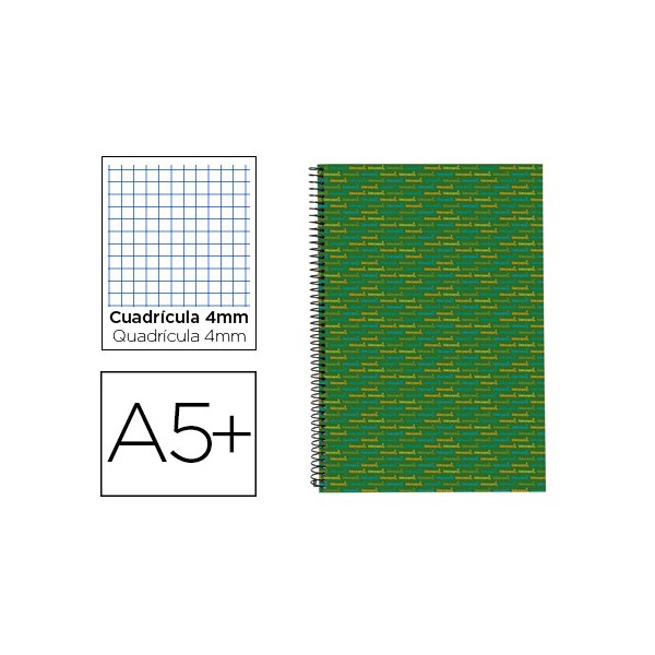 Cuaderno espiral liderpapel cuarto multilider tapa forrada 80h 80 gr cuadro 4mm con margen verde. Cuaderno espiral liderpapel cuarto multilider tapa forrada 80h 80 gr cuadro 4mm con margen verde.