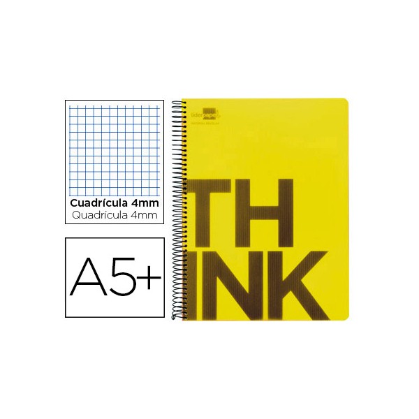 Cuaderno espiral liderpapel cuarto think tapa plastico 80h 80 gr cuadro 4mm con margen color amarillo. Cuaderno espiral liderpapel cuarto think tapa plastico 80h 80 gr cuadro 4mm con margen color amarillo.