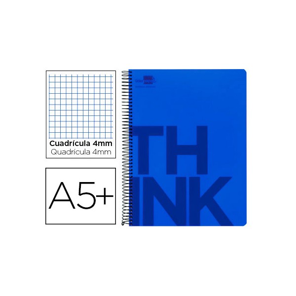 Cuaderno espiral liderpapel cuarto think tapa plastico 80h 80 gr cuadro 4mm con margen color azul. Cuaderno espiral liderpapel cuarto think tapa plastico 80h 80 gr cuadro 4mm con margen color azul.